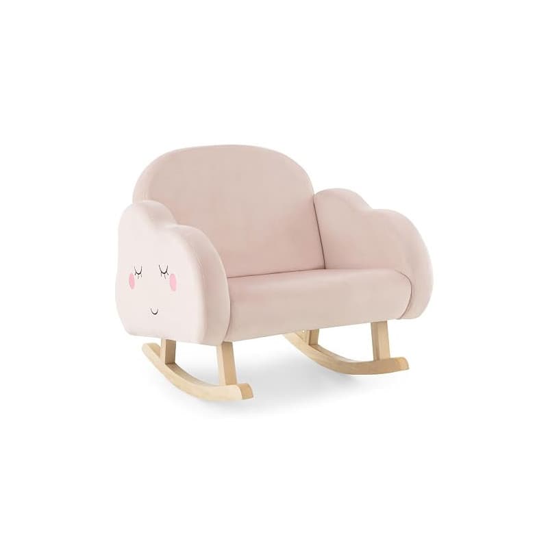 DREAMADE Fauteuil à Bascule Rembourré Enfant 18Mois-5Ans,Mini Canapé à Accoudoirs en Velours avec Pieds en Bois Massif, Anti-bas