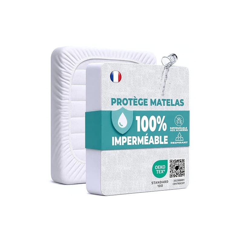 Protège Matelas 180x200 cm Alèse Impermeable Drap Housse en Coton et Microfibre Protection Lit pour Adulte et Bebe Alaise pour I