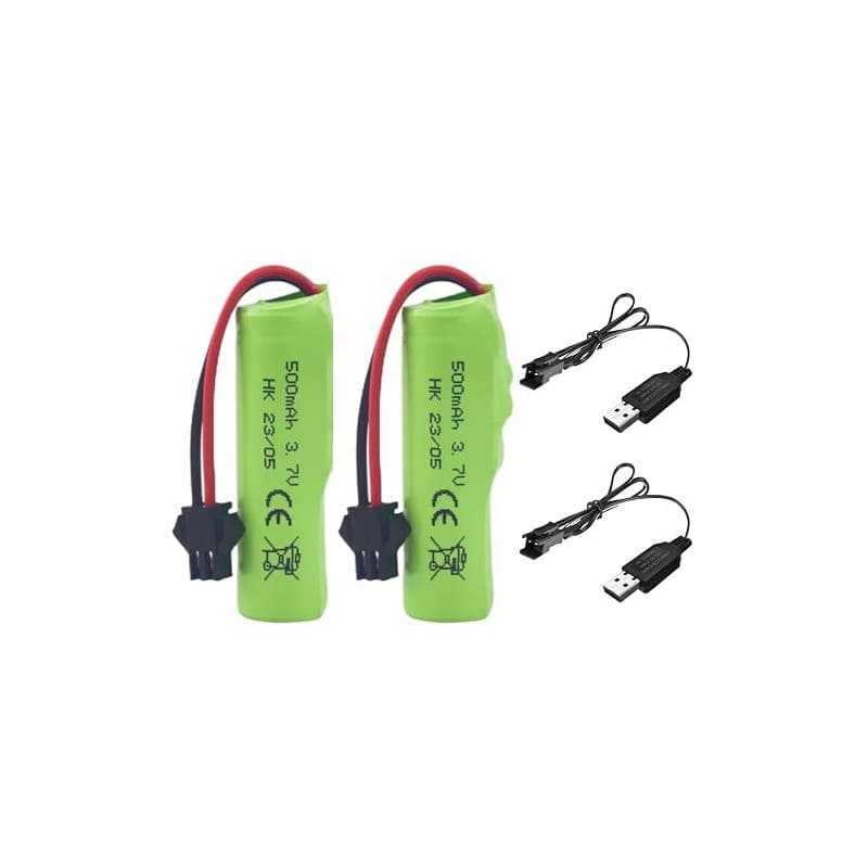 ZYGY 2PCS 3.7V 500mAh Batterie SM-2P & câble de Charge USB pour Télécommande d'ingénierie de véhicule d'entraînement DE35 DE38 D