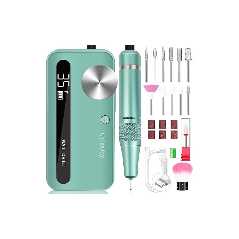 CyleeJoy Ponceuse pour Ongles Professionnel 35000 RPM, 12 en 1 Lime a Ongle Electrique Portable, Ponceuse Ongle Sans Fil Recharg