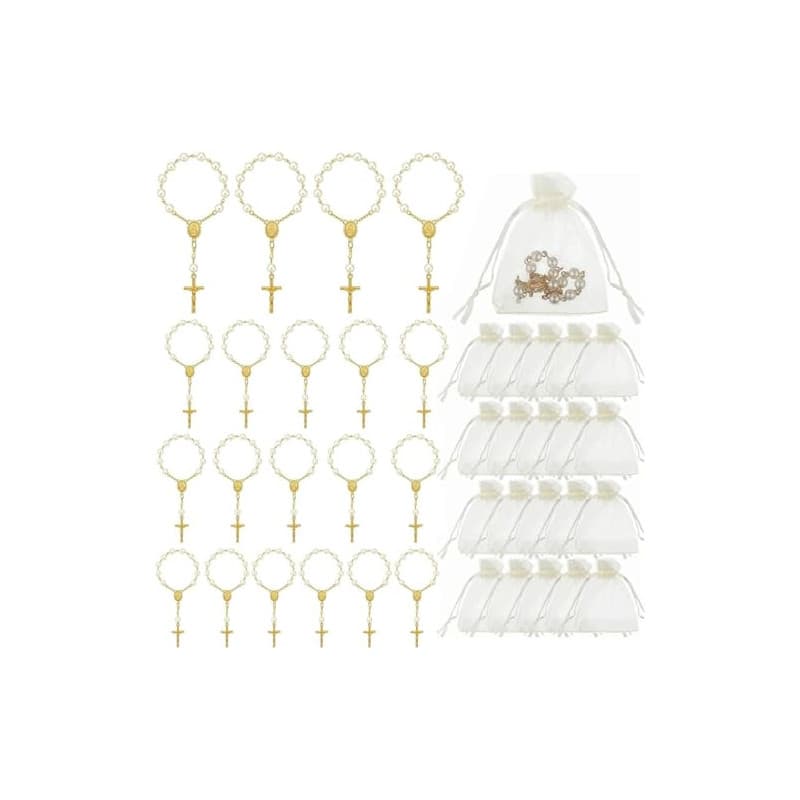CZAYEFNH Offrez de Baptême – Ensemble de 40 Cadeaux pour Les invités avec Dragees, Chapelets Catholiques et Sujet de Communion F