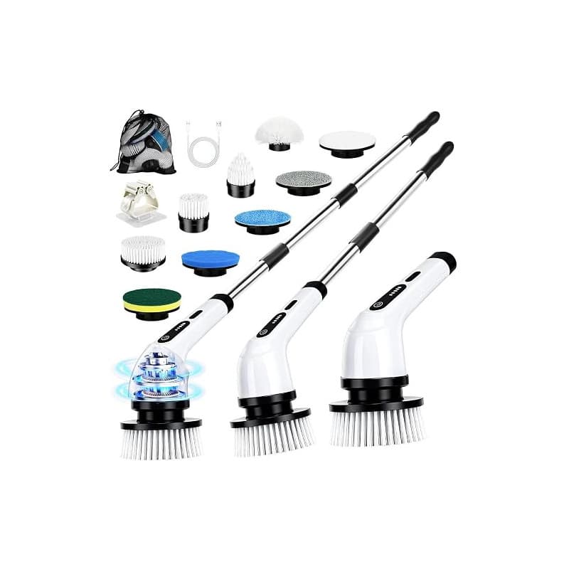 PATEMZON Brosse Nettoyage Electrique, 9 en 1 Brosse Rotative Nettoyage, avec 9 Têtes de Brosses Interchangeables et Tige Télesco
