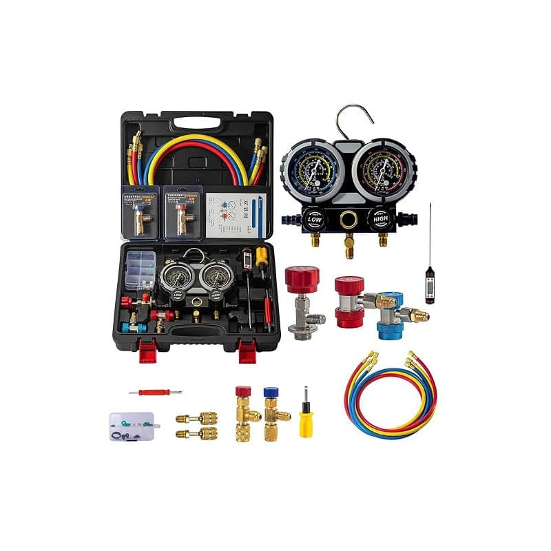 HEYOUTH Réfrigérant Manifold Gauge Set, Ensemble de manomètres pour climatisation,Manomètre pour Réfrigérant Automobile,avec 3X