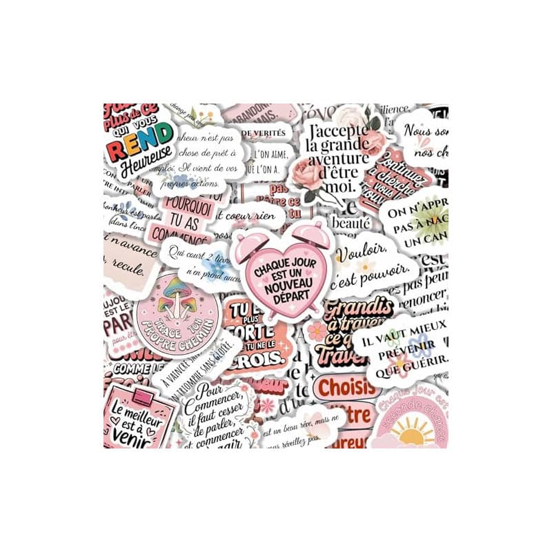 Lot de 75 Autocollants Inspirants pour Femmes – Messages Positifs – Imperméables, Finition Mate – Stickers Motivation pour Journ