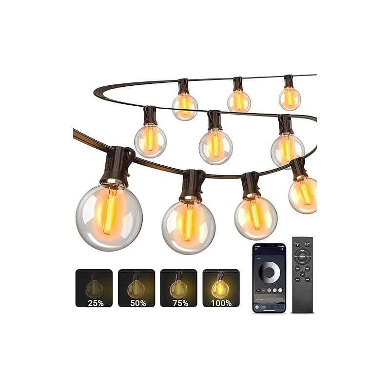 Guirlande Lumineuse Exterieure Dimmable, 30m Guirlande Guinguette Exterieur | APP et Télécommande, Musique Sync, Minuterie, 4 Mo