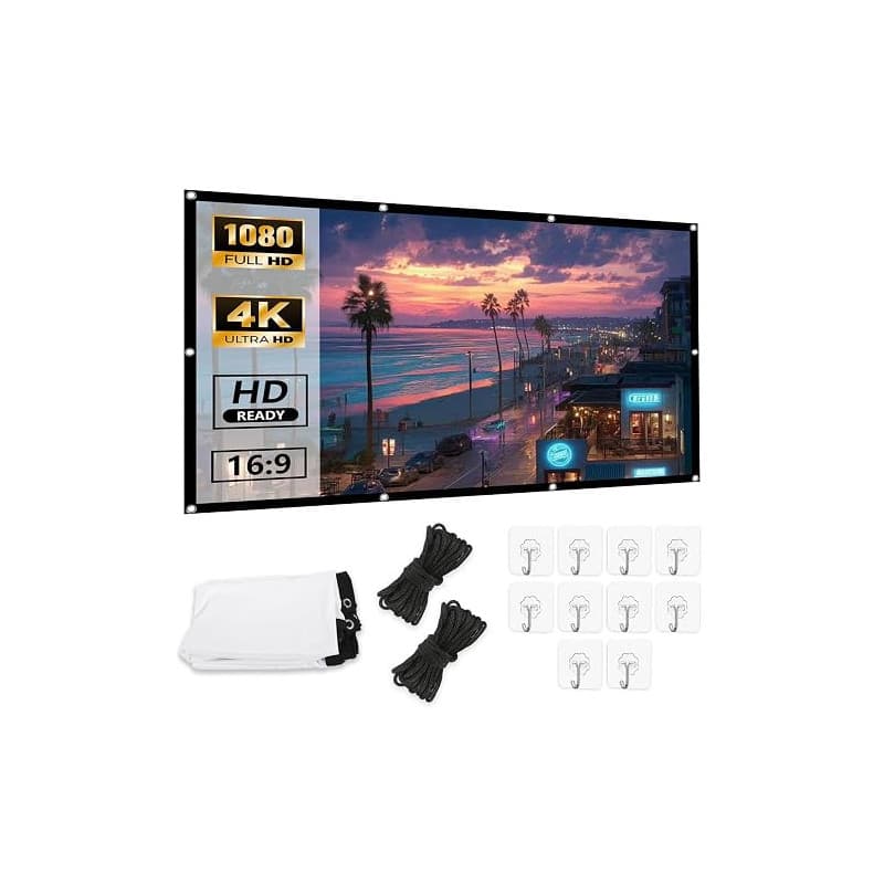 Écran de Projection Portable 100 Pouces 16:9 4K Full HD Ecran de Videoprojecteurs Double Face Anti-Plis Projection pour Vidéopro