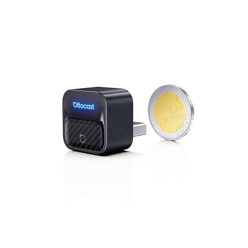 OTTOCAST Mini Core 2-en-1 Adaptateur sans Fil CarPlay & Android Auto, Mini Dongle Voiture Cube Compact avec Bouton Smart Switch,