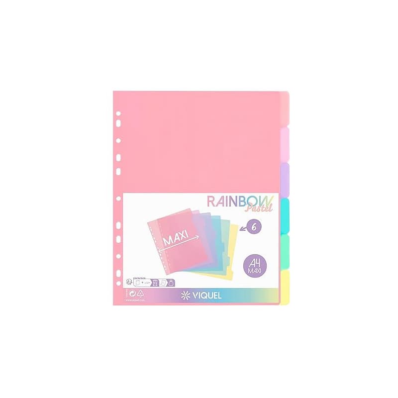Viquel - Lot de 6 intercalaires en plastique Rainbow Pastel - Maxi format (24,5x30,5cm) - Pour classeur A4 Maxi format ou classe