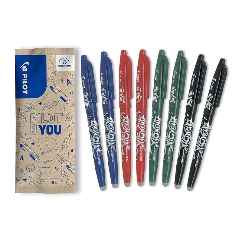 PILOT - Lot de 8 FriXion Ball 07 - Stylo Effaçable à Encre Thermosensible - Stylo Roller Rechargeable - 2 Bleus, 2 Rouges, 2 Ver