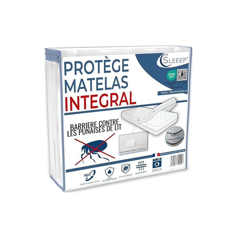 SLEEEP Housse Matelas 160x200 Anti Punaise de lit avec Fermeture Éclair Protege Matelas Imperméable Integral OekoTex - Qualité H