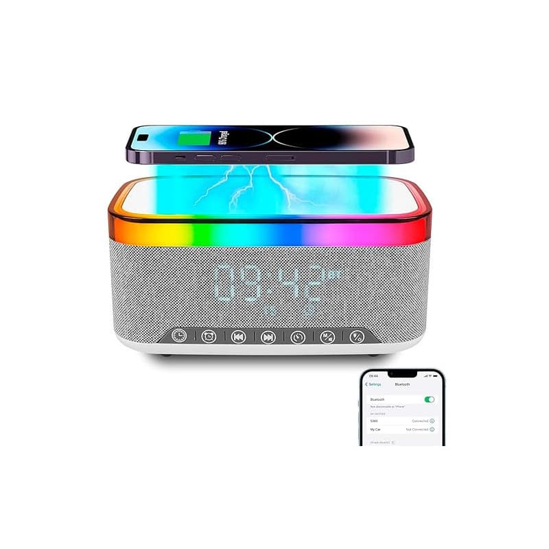Lampe chargeur sans fil, Réveil numérique avec éclairage RGB et veilleuse | Lampe Multifonctionnelle,Support de Charge pour Télé