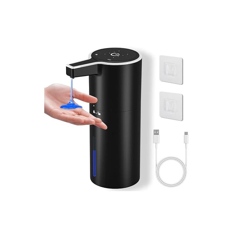 PUGTOW Distributeur de Savon Automatique Liquide, Mural 400ML (Noir) | Étanche IPX5, 4 Vitesses, 1800mAh Rechargeable par USB, C