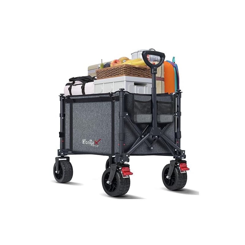 COMLAX FIELD Chariot à main pliable avec grandes roues tout-terrain, 120 L, 100 kg, chariot pliable avec freins, chariot de plag