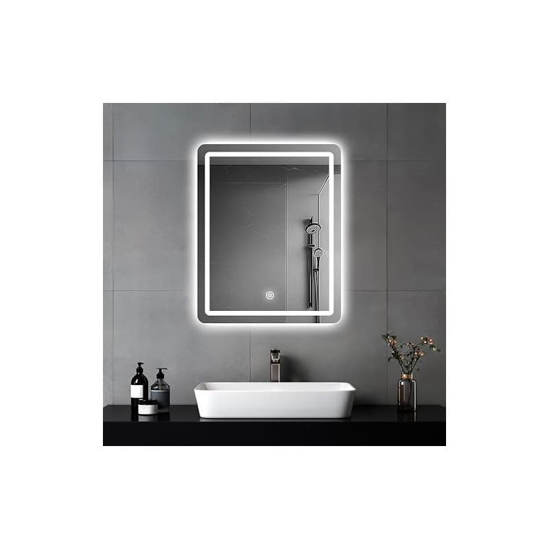 MYGIIVOVO Miroir Salle de Bain avec Eclairage, 60 x 45 cm | Miroir Mural Led avec Interrupteur Tactile, 3 Couleurs à intensité V