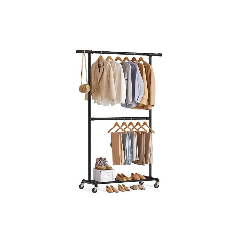SONGMICS Portant à Vêtements, Capacité de Charge 110 kg, Porte-manteau sur Roulettes, Porte-vêtements Mobile, Tringle du Milieu