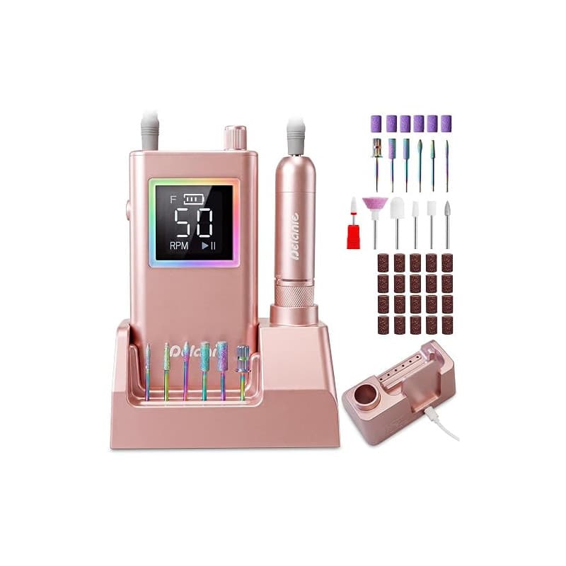 Delanie Ponceuse pour ongles Électrique Professionnel 50000 RPM avec Station de Recharge, Lime à Ongles Sans Fil pour Ongles en