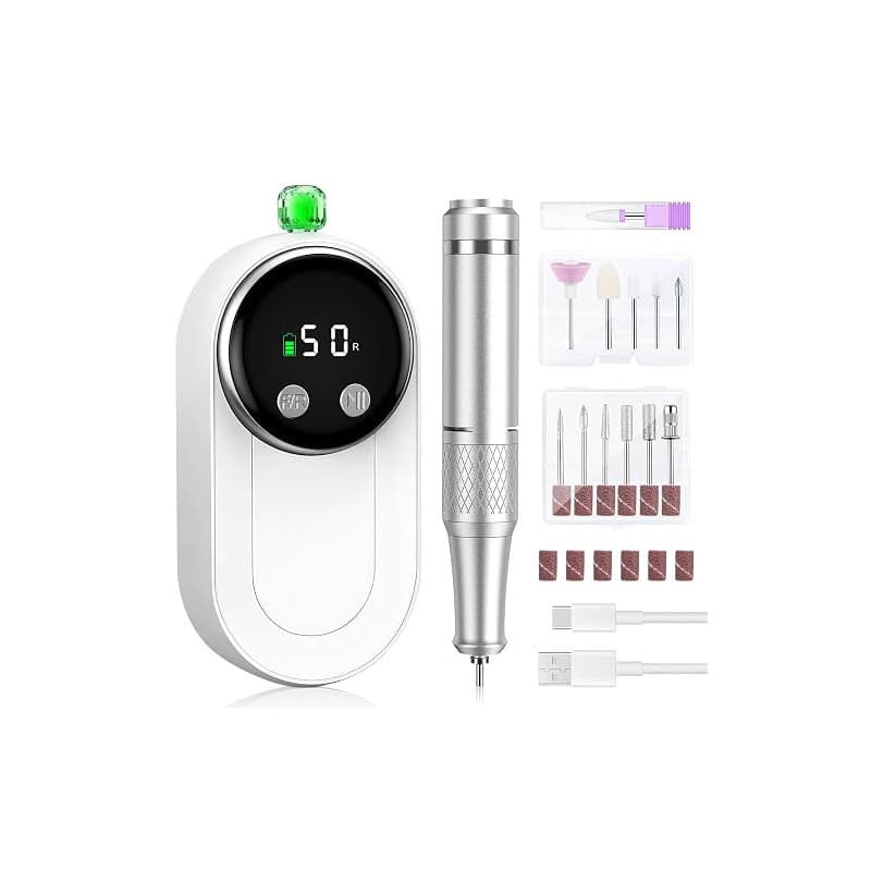 Urbuti Ponceuse pour Ongles Professionnelle 50000 RPM,Lime à Ongles Electrique Rechargeable,12 en 1 Lime a Ongle Electrique Port
