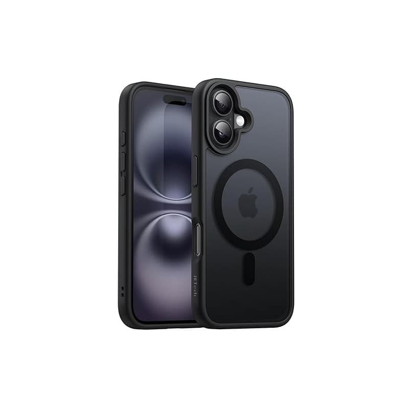 JETech Coque Mate Magnétique pour iPhone 16, Noir | Compatible avec MagSafe, Dos Translucide Mat, Étui Housse Protection Fine An