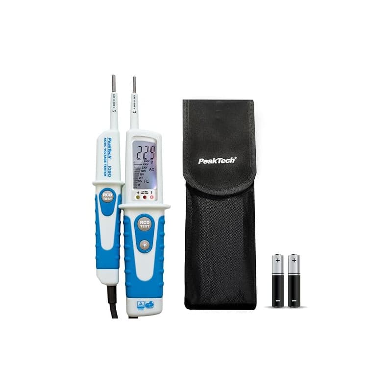 PeakTech 1090 – Testeur de Tension AC/DC 2 Pôles, Affichage LCD, Résistant à la Poussière et aux Éclaboussures (IP64), Test FI,