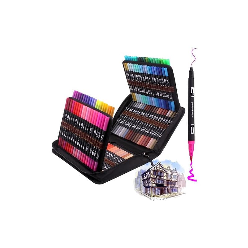 Laconile Feutres Coloriage Enfants Adulte à Double Pointe Fine et Pinceau, 120 Stylos Feutre Aquarelle pour Calligraphie, Dessin