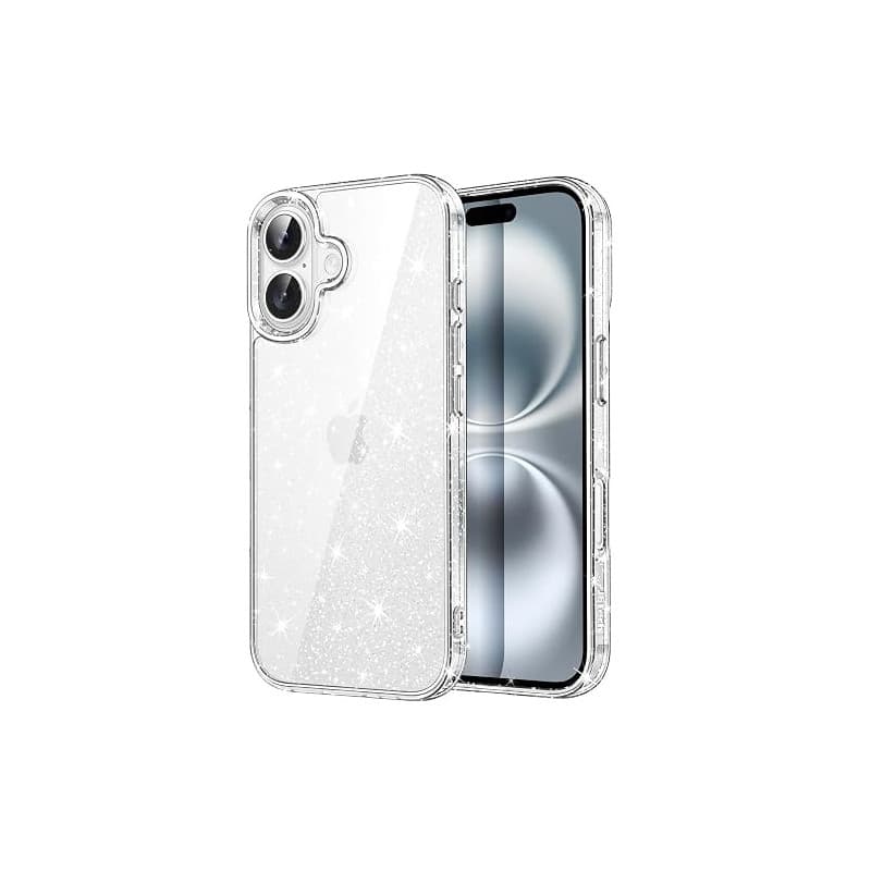 JETech Coque Pailletée pour iPhone 16, Transparent | Design Pailleté Scintillant, Étui Housse Protection Antichoc, Dos Transpare