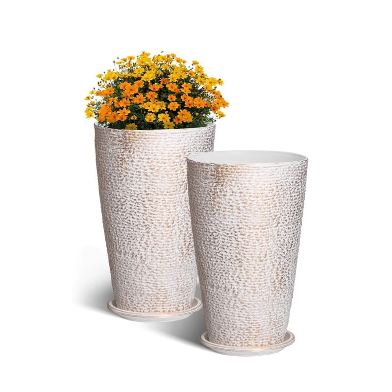 VEVOR Pot de Fleurs, Lot de 2, Grande Jardinière Plantes Conique 530 mm, Finition en Pierre, Design Élégant, Système de Drainage
