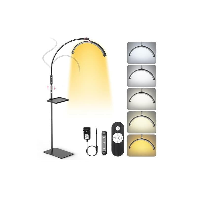 Adonafy Lampe Extension de Cils Professionnel: 18" Pliable Lampe Demi Lune Onglerie avec 5 Couleurs Intensité Variable & 360° Ro