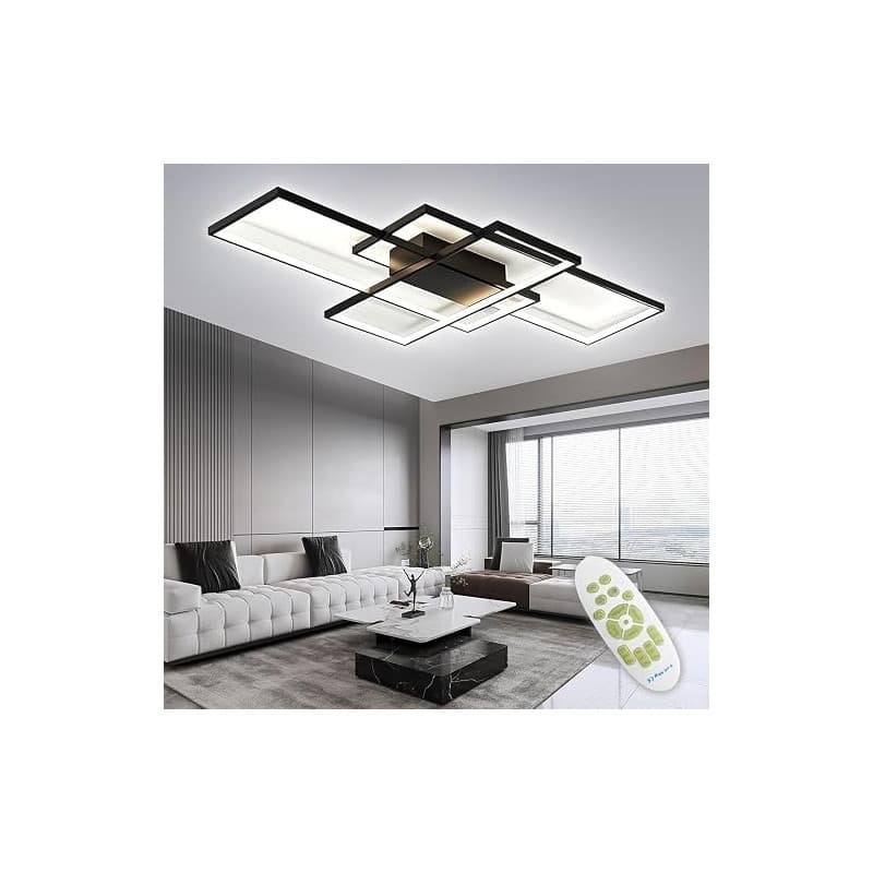 TYJY Plafonnier LED Dimmable 105W 140cm Noir Luminaire Plafonnier Salon | Moderne Rectangulaire Lampe de Plafond avec Télécomman