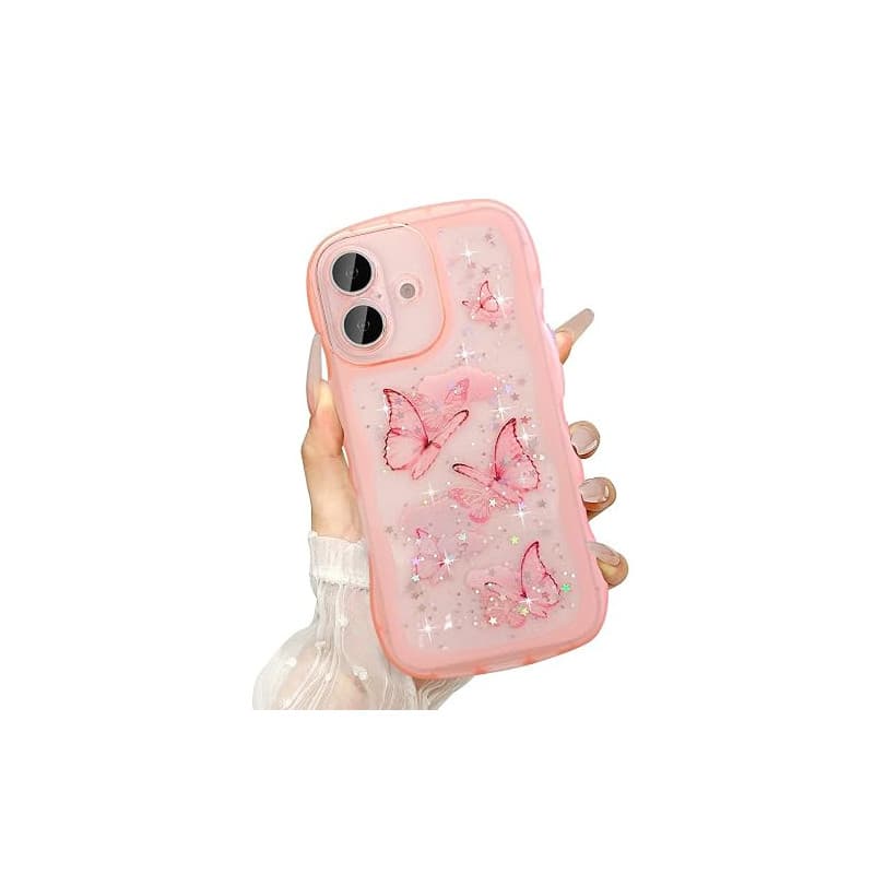 UEEBAI Wave – Coque Transparente pour iPhone 16 6,1", Motif Papillon et étoiles à Paillettes, Coque Fine résistante aux Chocs –