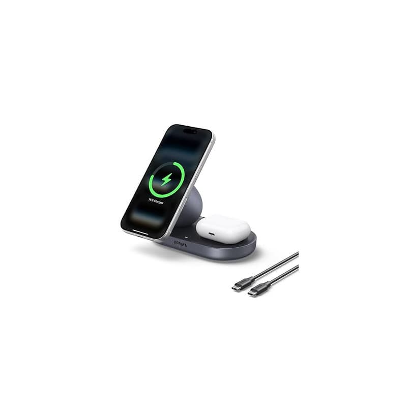 UGREEN Zapix 2 en 1 Chargeur Induction iPhone MagSafe Qi2 15W (Gris) | Compatible avec iPhone 17 16 15 14 13 12 Air Plus Pro Max