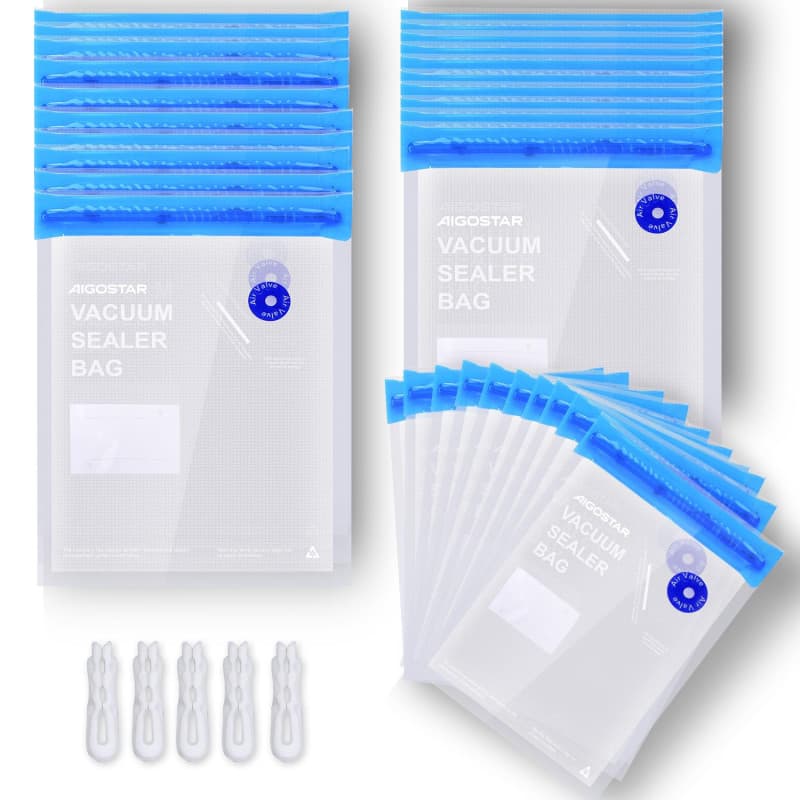 Aigostar 30 Sacs Sous Vide Réutilisables Sans BPA, 10 de Chaque Taille | Apte Congélateur, Micro-Ondes et Cuisinière Sous Vide.
