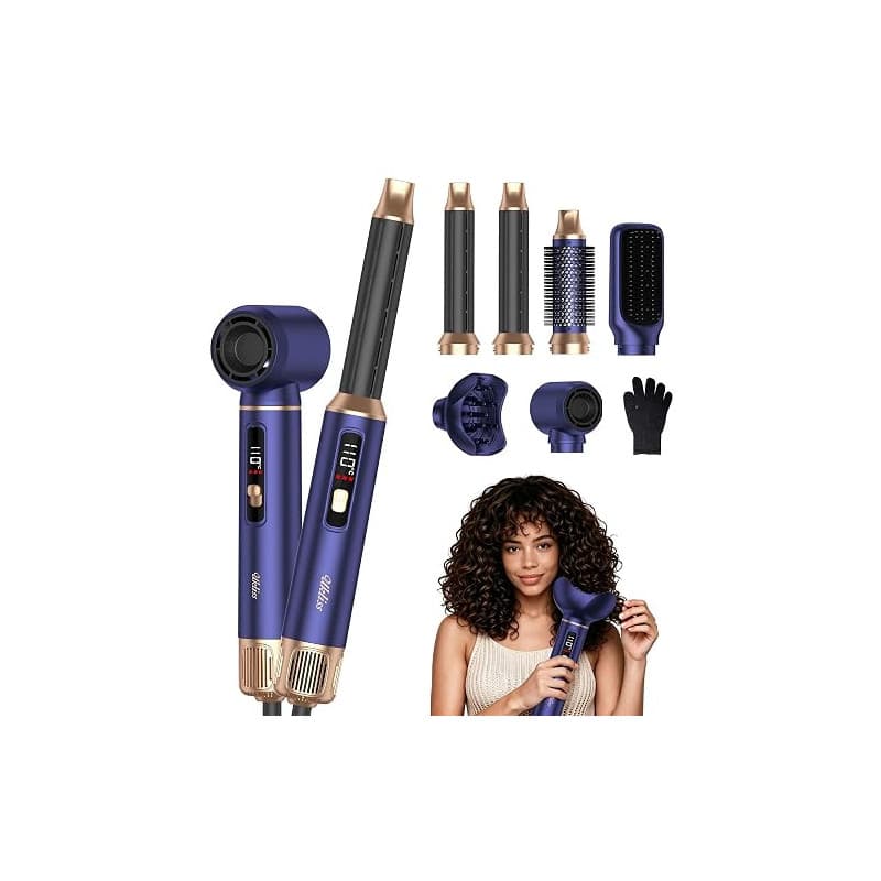 UKLISS Seche Cheveux Hair Styler 6 en 1,Diffuseur Cheveux Bouclés, Fer à Boucler à Air de 30 mm,LCD Affichage de la Température,