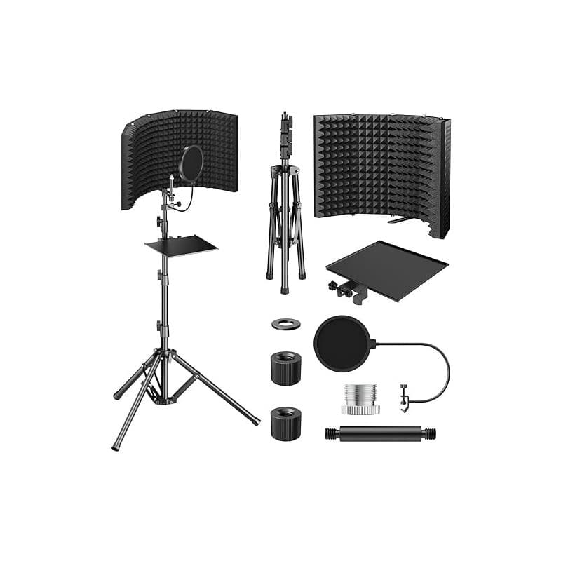 TONOR Bouclier D'isolation pour Micro, Bouclier en Mousse Absorbante Haute Densité avec Filtre Anti-pop et Support de Trépied, D