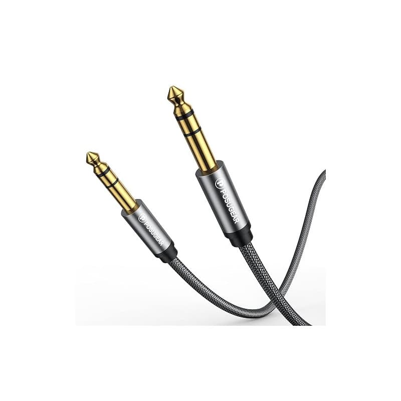 POSUGEAR 6.35mm vers 6.35mm Stéréo Câble 2M, 1/4 Mâle MâleTRS Jack Câble Tressé en Nylon Plaqué Or pour Amplificateur, Électriqu