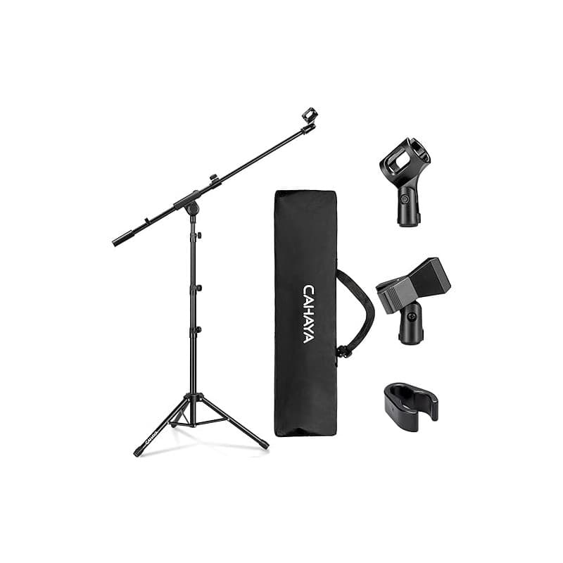 CAHAYA Pied de Micro 2 en 1 - Réglable, Pliable, Stable | Deux clips, sac de transport, chant, podcast, streaming, conférence, s