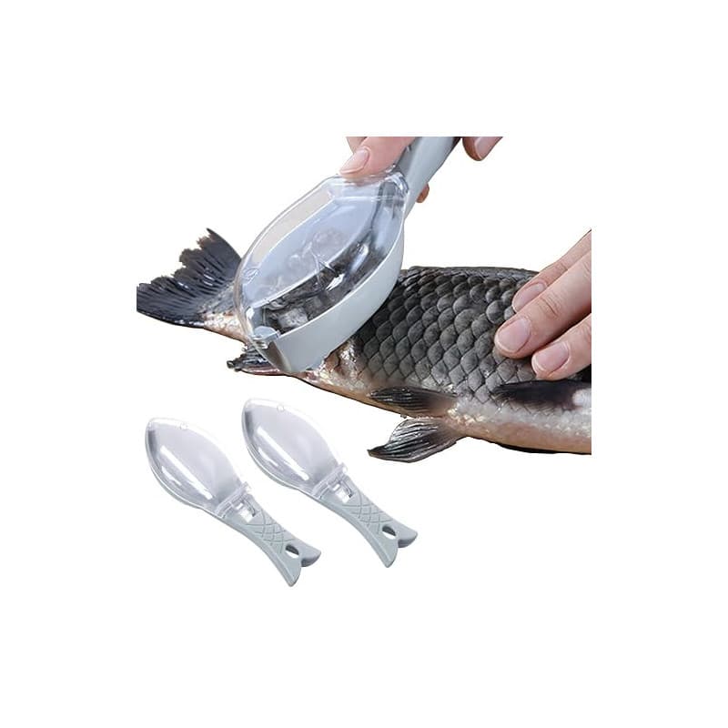 Ulawellor Écailleur à Poisson en PP 2 Pièces Bleu | Prise Ergonomique, Boîte à Écailles avec Couvercle, Trou de Suspension, sans