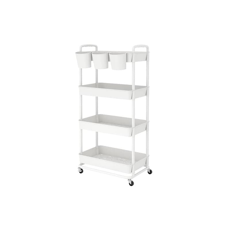 JIUYOTREE Chariot de Rangement à 4 Niveaux, roulettes en Plastique verrouillables, poignées, gobelets Suspendus supplémentaires,