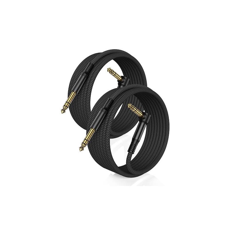 RUXELY Câble Stéréo Audio Jack 6,35mm 3M 2P,Cordon Guitare Instrument TRS | Câble Coudé 1/4 Mâle vers Mâle à Angle Droit pour Gu