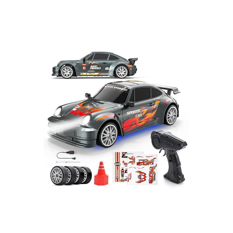 HappyGoLucky Voiture Télécommandée Drift, 1:24 Mini RC Drift Car, 2.4GHz, 4WD, 10-15KM/H, Mini Voiture Télécommandée avec Lumièr