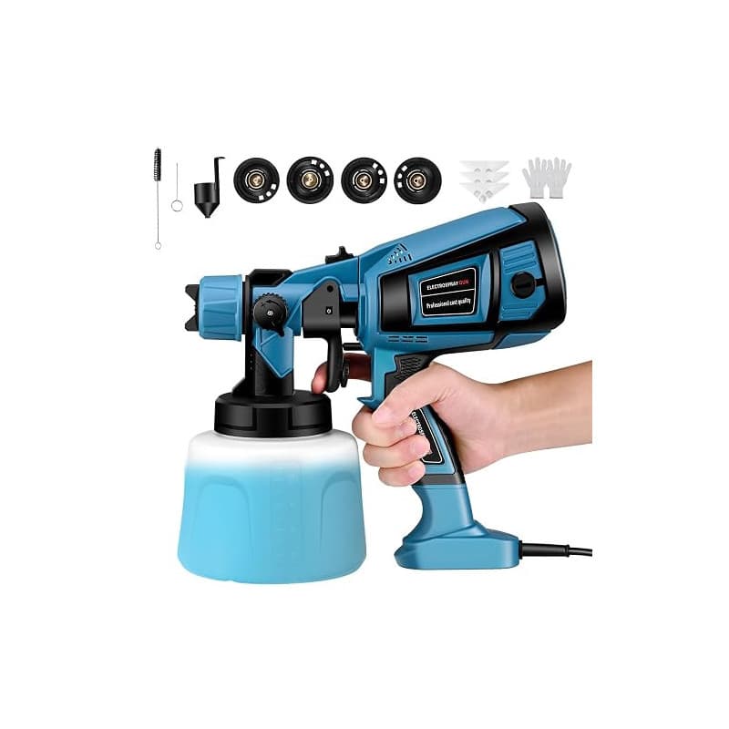 Pistolet a Peinture,800W HVLP Pistolet à Peinture Électrique,5 Buses en cuivre et 3 Motifs, réservoir de 1400 ML, pour Intérieur