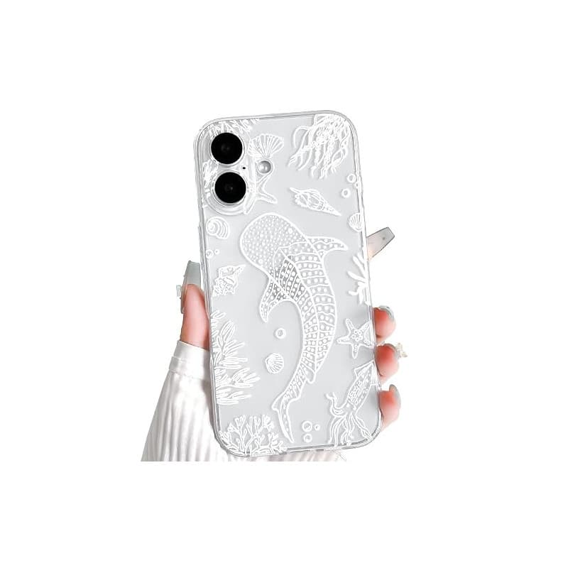 NITITOP Coque pour iPhone 16 Océanique Motif, Poisson Blanc | pour Femme Fille, Mignonne Baleine Coquille, Transparente Aestheti