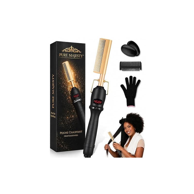 Peigne Chauffant Cheveux – Brosse Lissante Électrique – Lisseur Rapide Cheveux Crépus & Afro – Hot Comb Barbe –Peigne chauffant