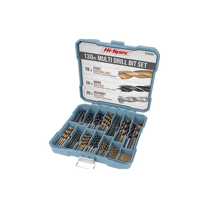 Hi-Spec Coffret de 130 Forets Hélicoïdaux HSS Revêtus de Titane (1-10mm) - Kit de Perçage Polyvalent Forets Metaux, Bois et Plas