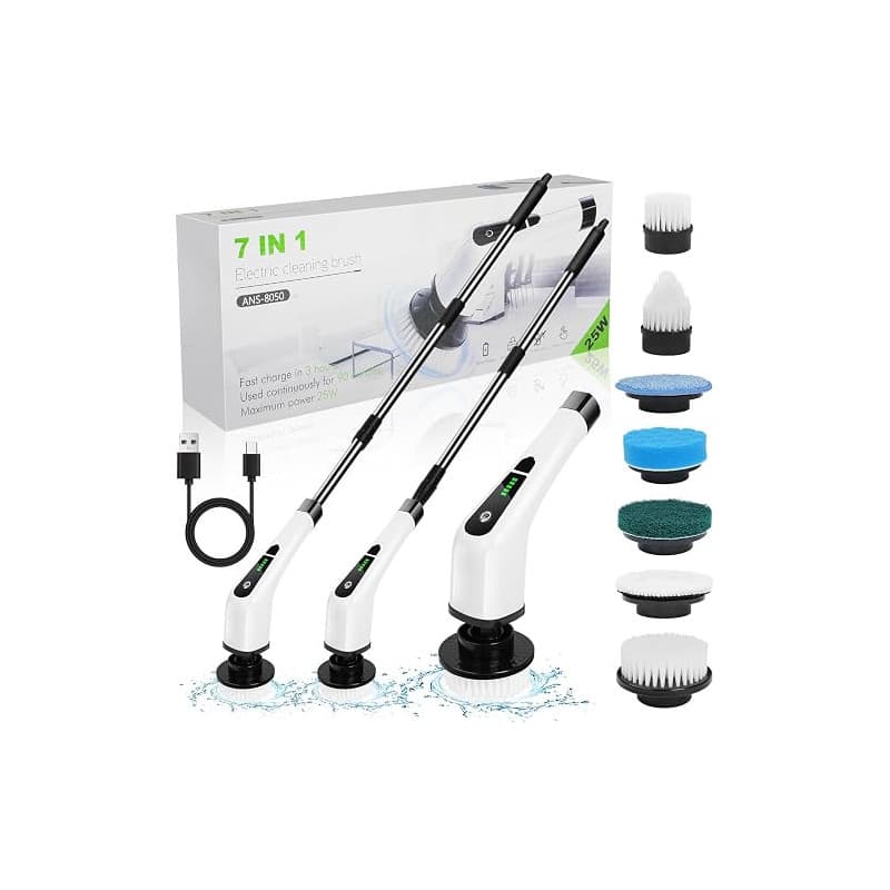OSDUE Electrique Nettoyage Rotative, Brosse de Nettoyage Electrique, sans Fil avec 7 Têtes Brosse, Remplaçables Poignée d'extens