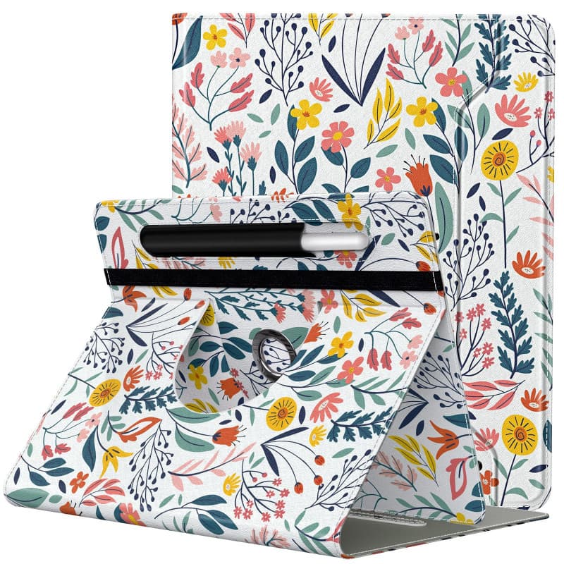 TiMOVO Étui Tablette 9-11 Pouces, Fleur | Rotation 360 Degrés, Avec Poche, Compatible 9-11 Pouces Tablette