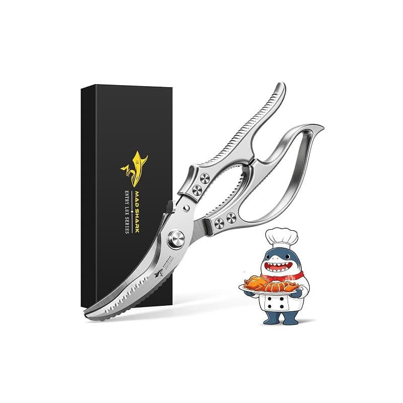 MAD SHARK Ciseaux à Volaille Robustes Ciseaux de Cuisine Verrou de Sécurité | Poignée anti-dérapante, mécanisme à ressort, compa