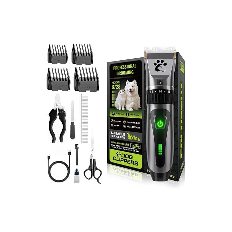 Tondeuse pour Chiens Sans Fil, Tondeuse Professionnelle pour Animaux, Kit de Toilettage pour Chiens à 2 Vitesses et Faible Bruit