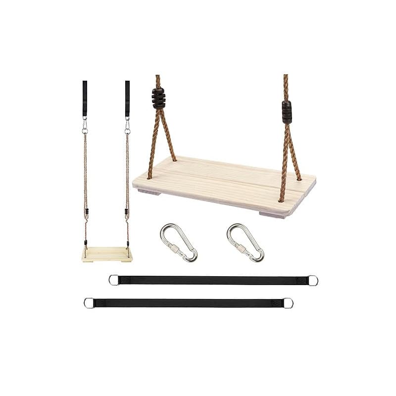 KINSPORY balançoire en Bois, balançoire pour Enfants | balançoire extérieure en bois avec corde de chanvre réglable – pour l'int