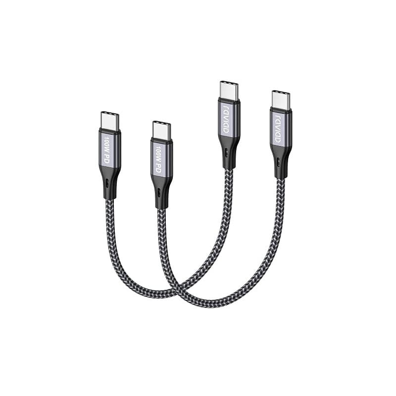 RAVIAD 100W Câble USB C vers USB C 50CM/Lot de 2, Cable USB C Charge Rapide | Nylon Tressé PD 5A Cable USBC Court pour iPhone 17