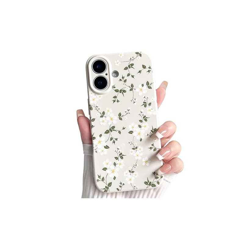 NITITOP Coque pour iPhone 16 Mignon Floral Fleur à Pétales, Blanc | Vintage Adorable Flower, pour Femme Fille, Housse de protect